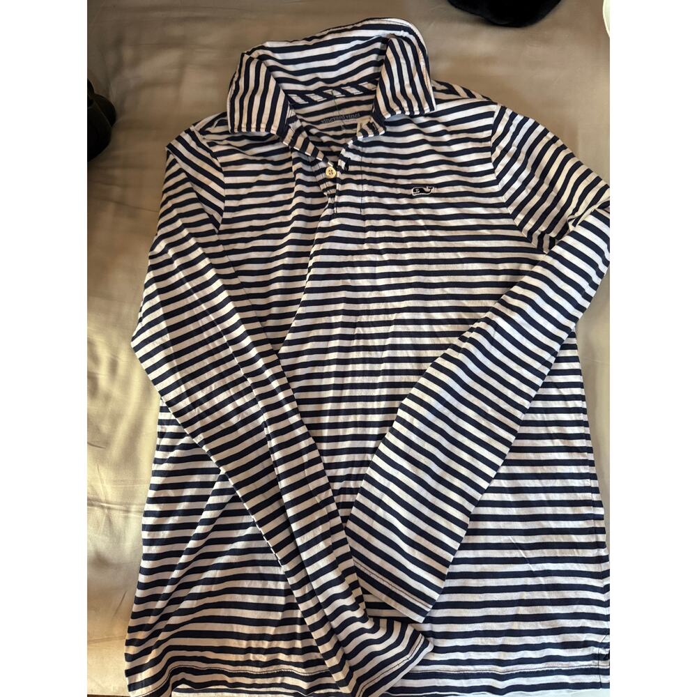 Vineyard Vines navy blue stripe polo long sleeve shirt size 16